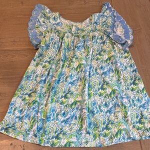 Lilly Pulitzer Blue and Green Floral Stassie Kids Dress 8-10